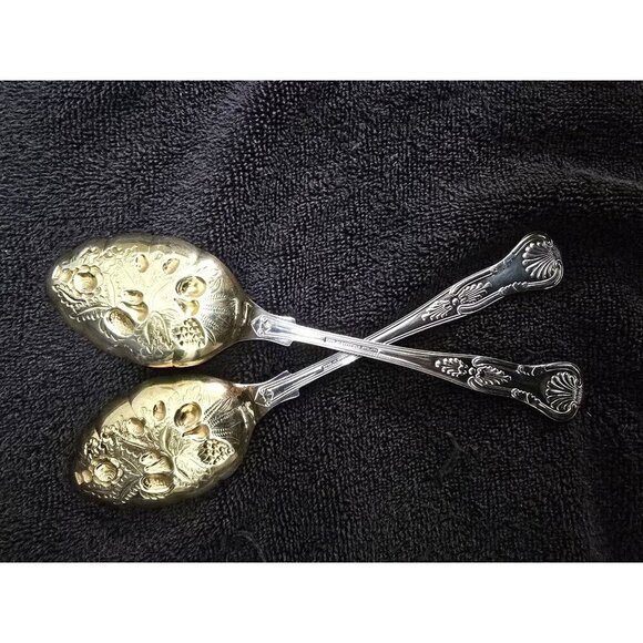 EPNS AL Sheffield England Set of Kings Berry Spoons Gold & Silver plated 9" - Picture 4 of 7